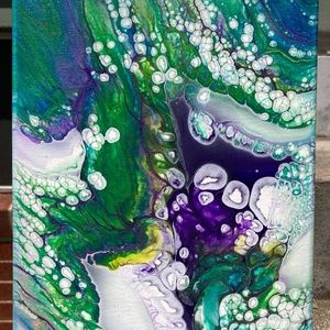Algae Bloom IV 8"x10" Painting by Color Fluent Art (Green/Purple/White)